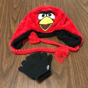 Angry Birds Hat and Black Gloves